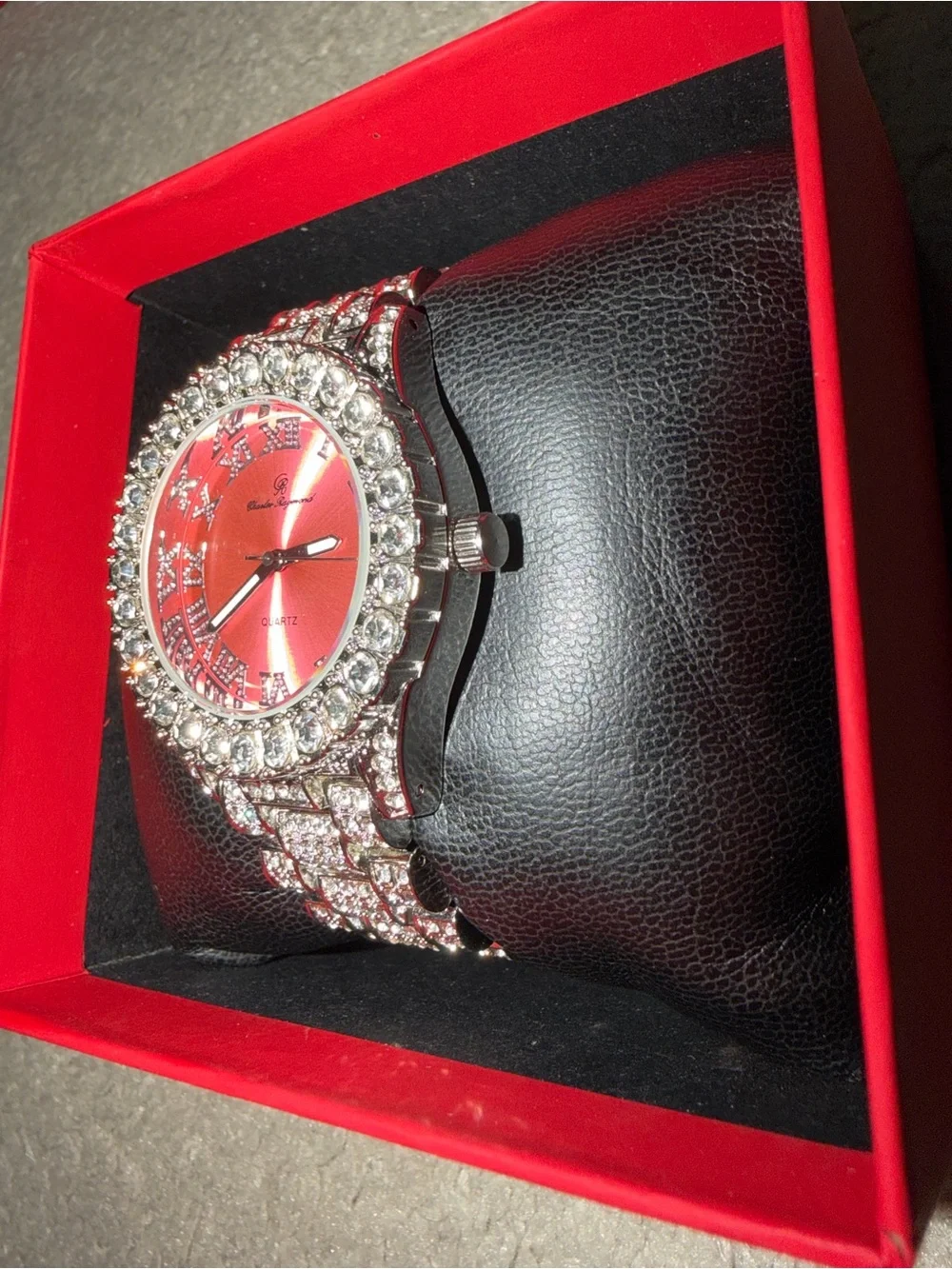 Charles Raymond Elegant Iced Out Pink Dial Silver Lab Diamond Legendary Watch